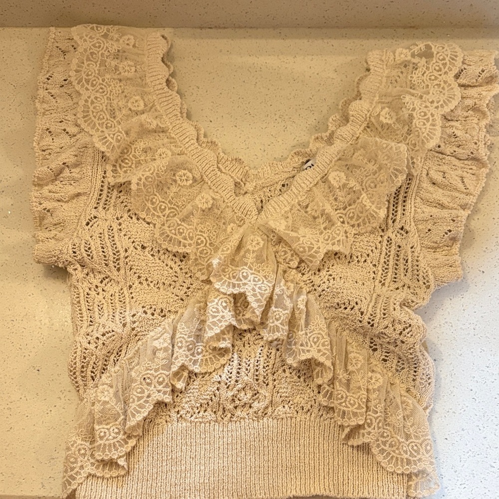 Zara Cream Lace Knit Top